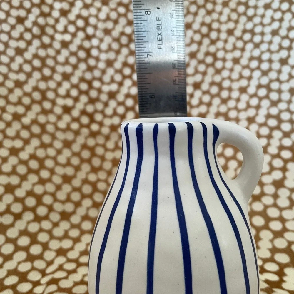 Ikea White Ceramic Pitcher Vase with Blue Stripes Scandinavian Modern Decor‎